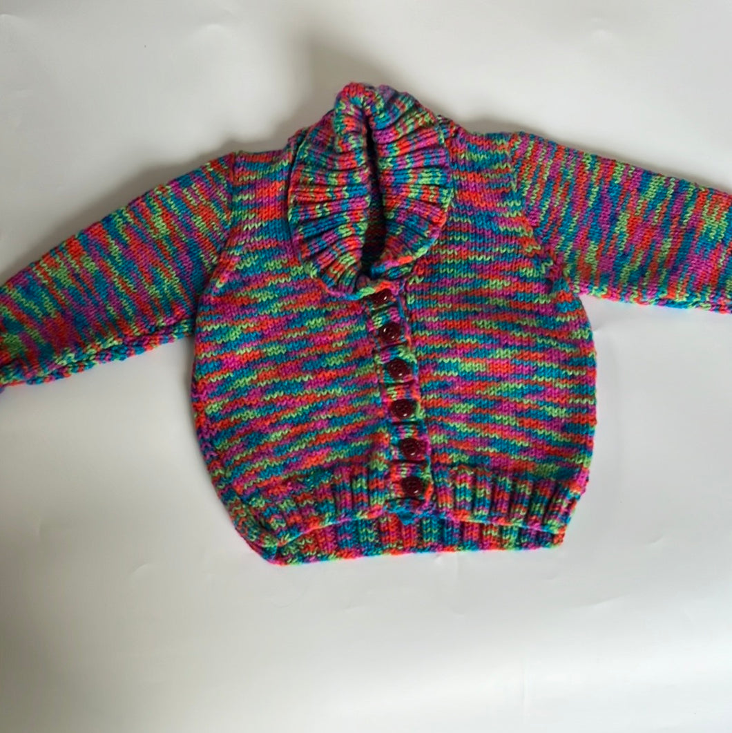 Hand Knit Rainbow Cardigan 12-18 Months