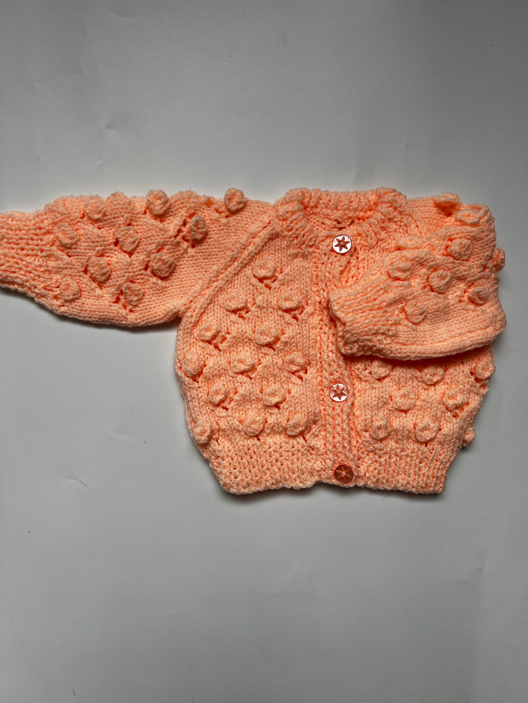 Hand Knit Peach Bobble Cardigan 0-3 months
