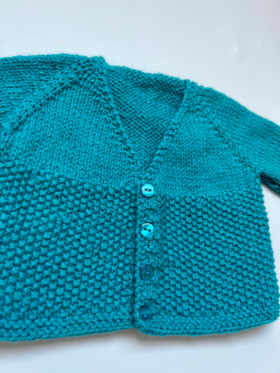 Hand Knit Teal Cardigan 3-6 months