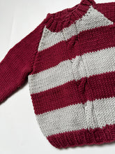Load image into Gallery viewer, Sale: Hand Knit Dark Raspberry and Grey Jumper 0-3
