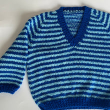 Load image into Gallery viewer, Hand Knit Blue Striped V Neck Jumper 6-9 Months
