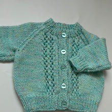 Load image into Gallery viewer, Hand Knit Mint Green Fleck Cardigan 3-6 months
