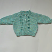 Load image into Gallery viewer, Hand Knit Mint Green Fleck Cardigan 3-6 months
