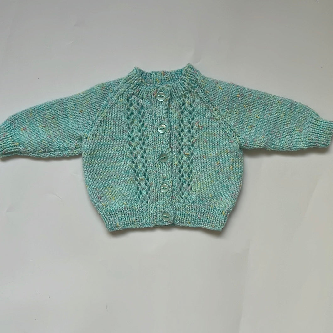 Hand Knit Mint Green Fleck Cardigan 3-6 months
