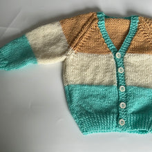 Load image into Gallery viewer, Hand Knit Green and Brown Striped Cardigan 6-12 months
