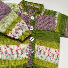 Load image into Gallery viewer, Hand Knit Green Fleck Cardigan and Hat 6-9 Months
