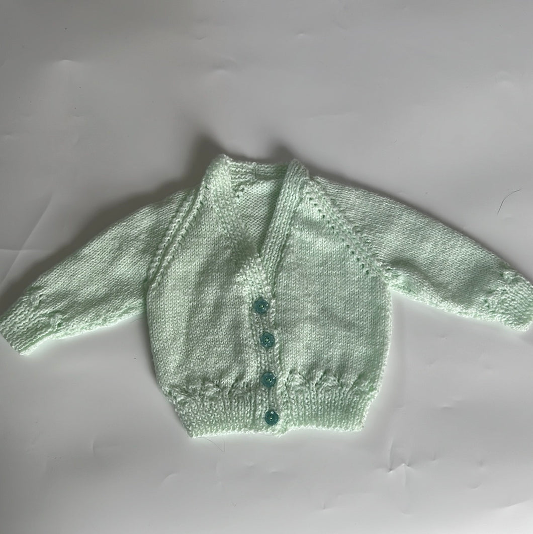 Hand Knit Mint Green Cardigan 3-6 Months