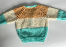 Load image into Gallery viewer, Hand Knit Green and Brown Striped Cardigan 6-12 months
