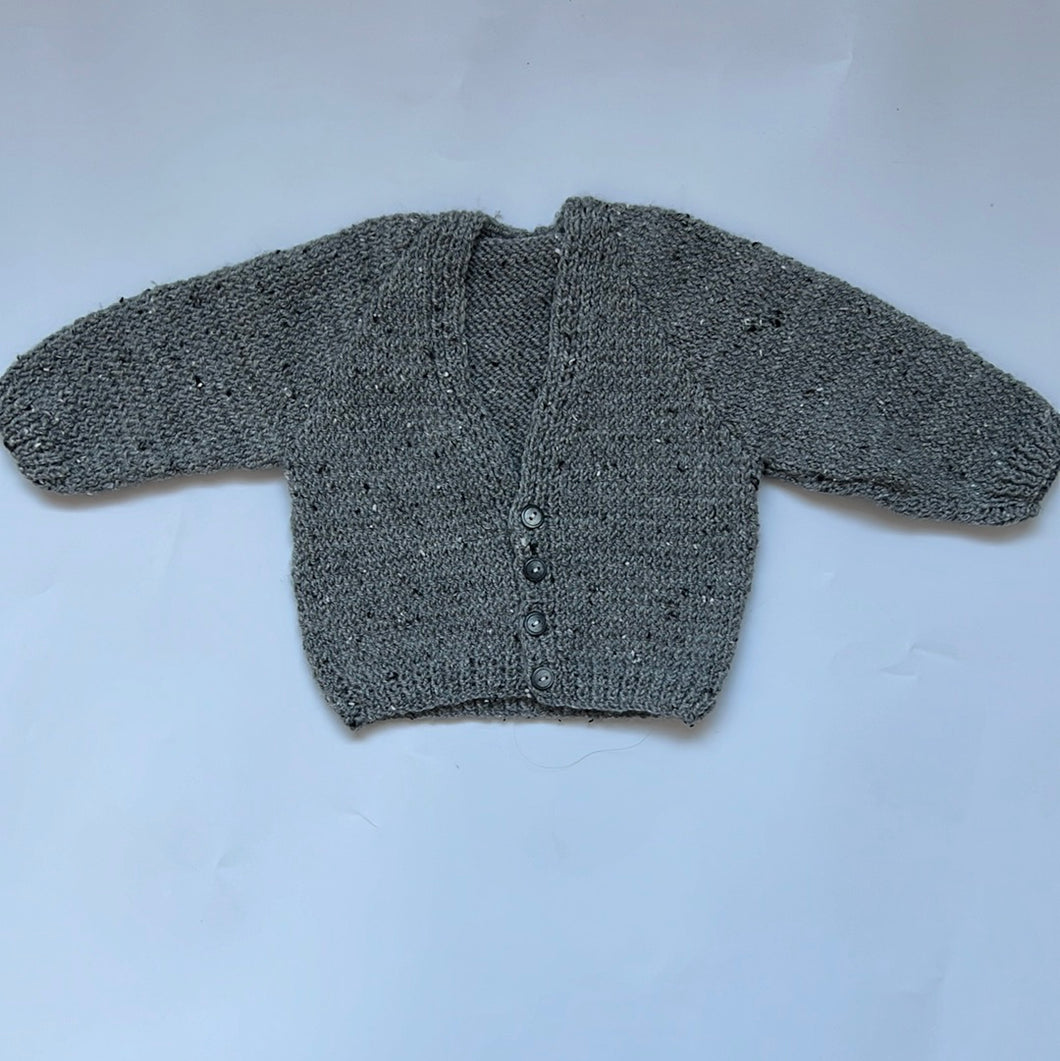 Hand Knit Grey V Neck Cardigan 6-9 months