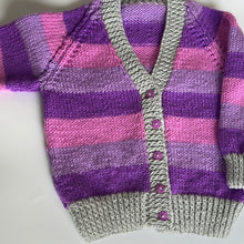 Load image into Gallery viewer, Hand Knit Purple and Pink Striped Cardigan 12-18 Months
