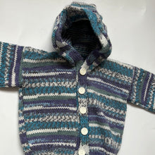 Load image into Gallery viewer, Hand Knitted Hooded Blue Cardigan 6-9 months
