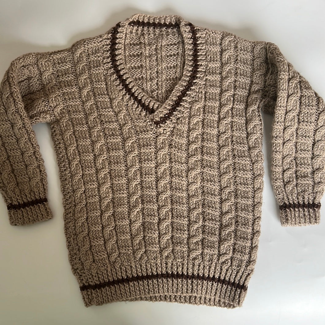 Hand Knit Taupe V Neck Jumper 18 months