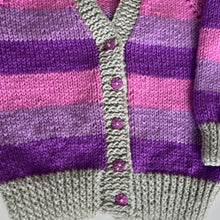 Load image into Gallery viewer, Hand Knit Purple and Pink Striped Cardigan 12-18 Months
