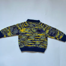 Load image into Gallery viewer, Hand Knit Blue and Yellow Cardigan and Hat Set 9-12 months
