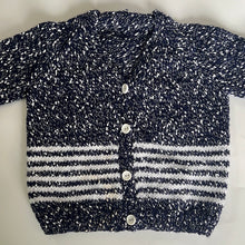 Load image into Gallery viewer, Hand Knit Navy and White Cardigan 12-18 Months
