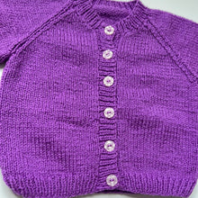 Load image into Gallery viewer, Hand Knit Bright Purple Cardigan 6-9 Months
