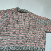 Load image into Gallery viewer, Hand Knit Grey and Pink Stripe Cardigan 6-9 months
