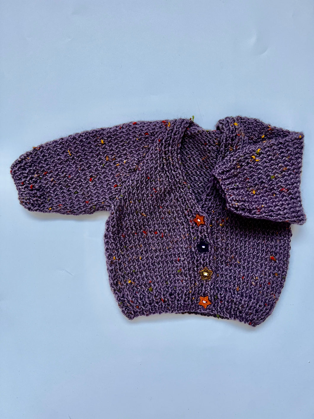 Hand Knit Purple Fleck Cardigan Newborn