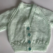Load image into Gallery viewer, Hand Knit Mint Green Cardigan 3-6 Months
