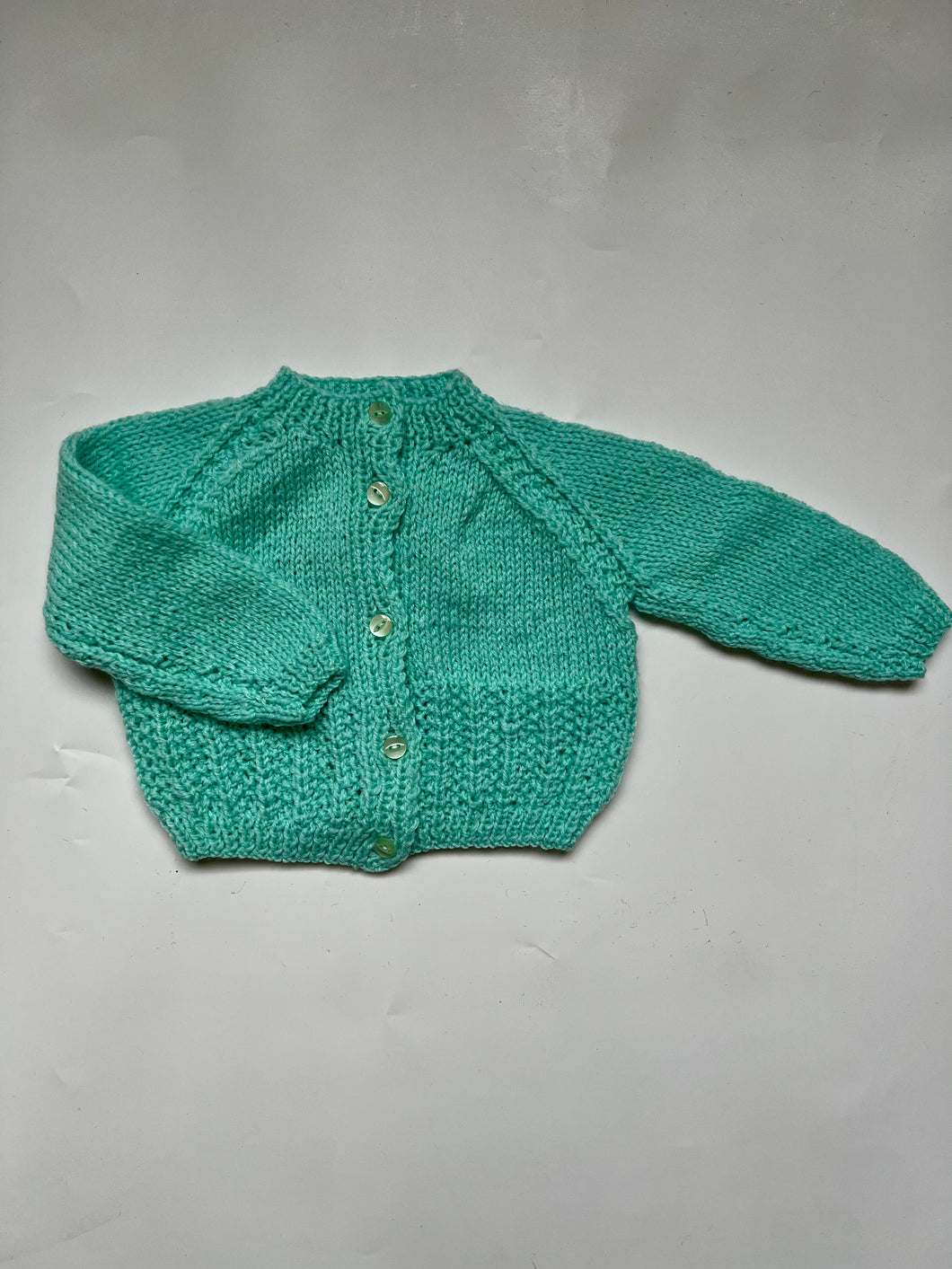 Hand Knit Green Cardigan 0-3 Months
