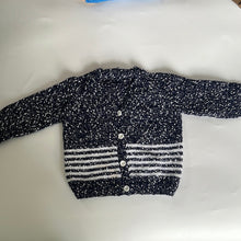 Load image into Gallery viewer, Hand Knit Navy and White Cardigan 12-18 Months
