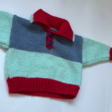 Load image into Gallery viewer, Hand Knit Red, Turquoise and Blue Jumper 9-12 months
