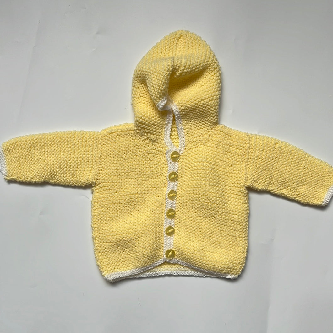 Hand Knit Hooded Lemon Cardigan 6-9 months