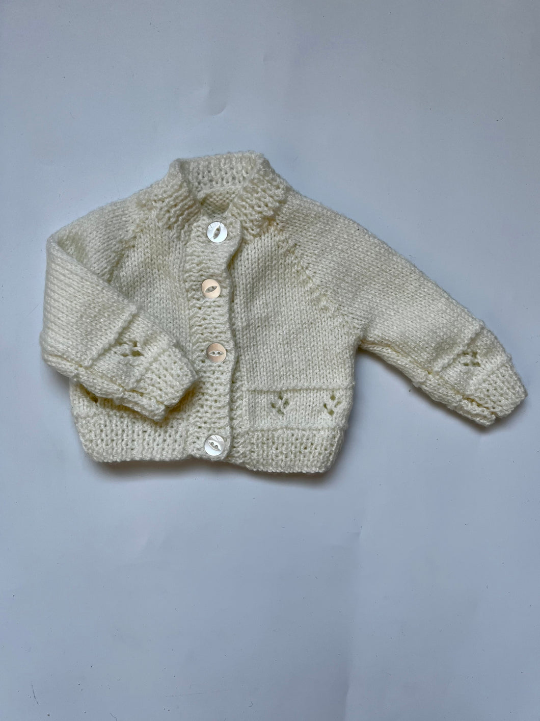 Hand Knit Off White/Cream Cardigan Newborn