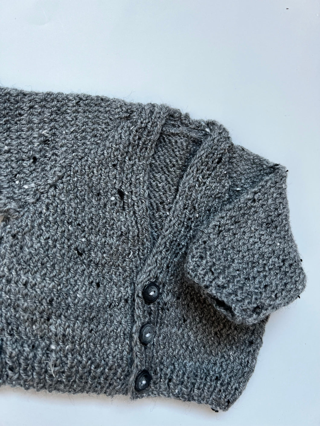 Hand Knit Grey Fleck Cardigan Newborn