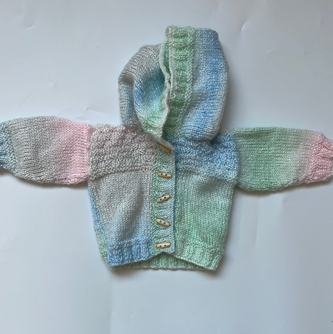 Hand Knit Rainbow Hooded Cardigan New born