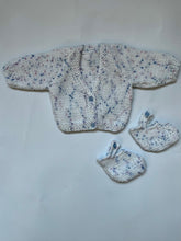 Load image into Gallery viewer, Hand Knit White with Fleck Cardigan and Booties Newborn
