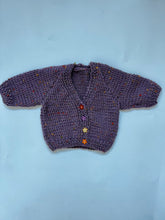 Load image into Gallery viewer, Hand Knit Purple Fleck Cardigan Newborn
