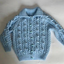 Load image into Gallery viewer, Hand Knit Chunky Blue Cardigan Age 3
