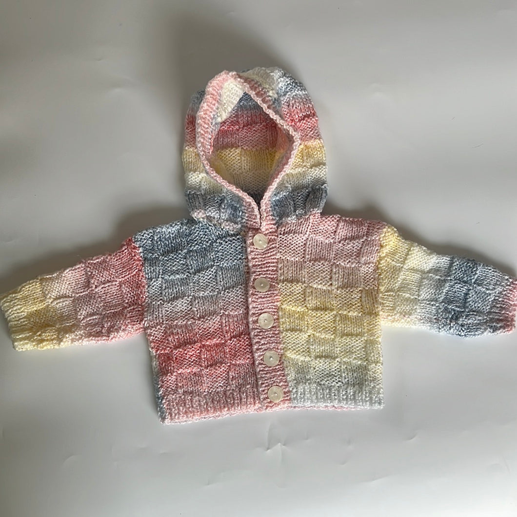 Sale: Hand Knit Rainbow Hooded Cardigan 3-6 Months