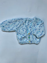 Load image into Gallery viewer, Hand Knit Blue Speckled Cardigan Newborn
