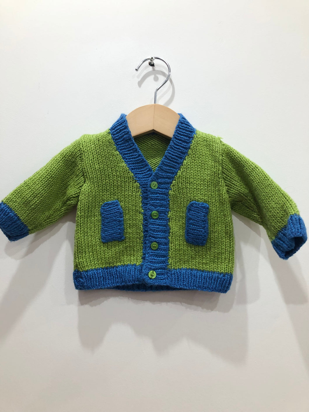 Hand Knitted Colour Block Cardigan Age 0-3 Months