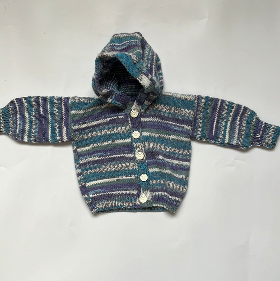Hand Knitted Hooded Blue Cardigan 6-9 months