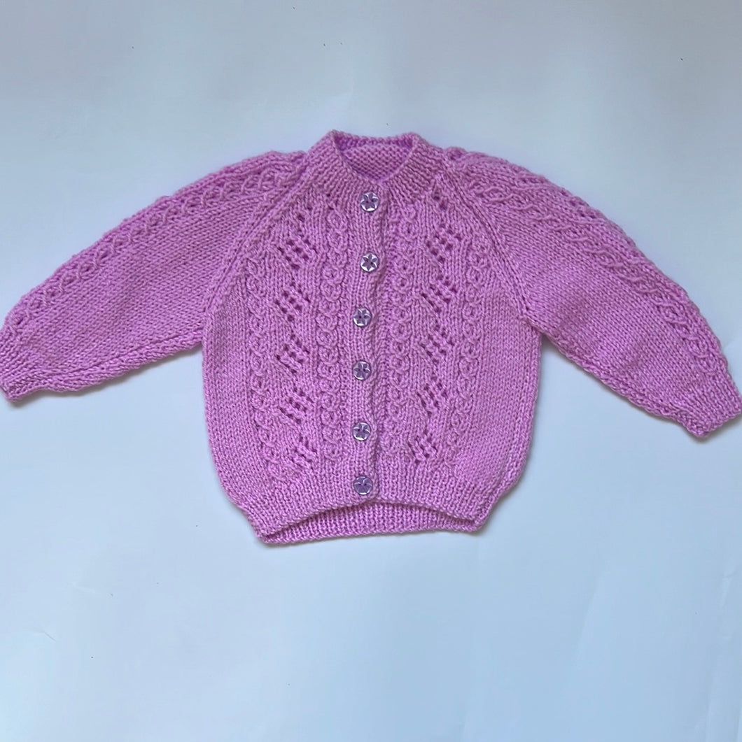 Hand Knit Pale Purple Cardigan 9-12 months