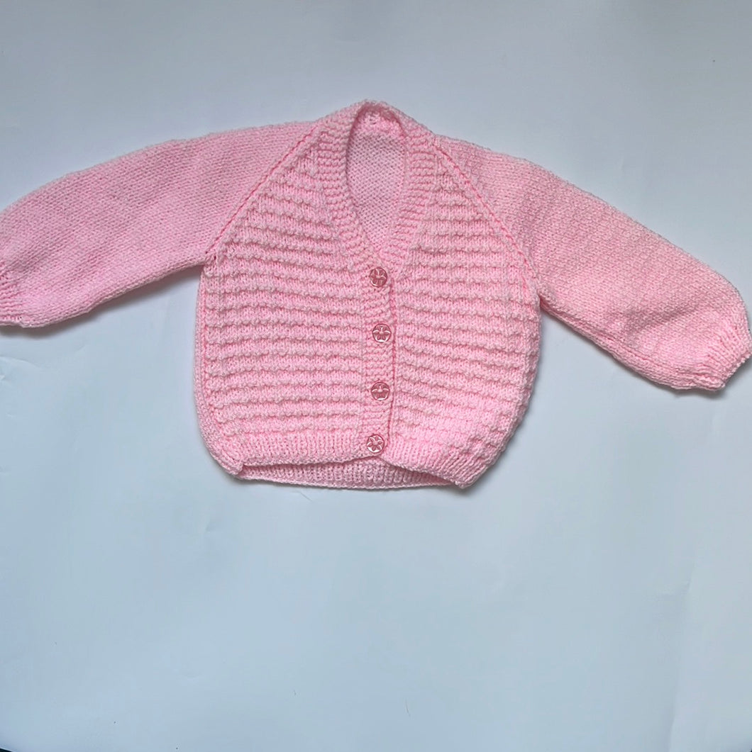 Hand Knit Pink V Neck Cardigan 6-9 months
