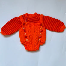 Load image into Gallery viewer, Hand Knit Orange and Red Jumper and Romper Set Newborn
