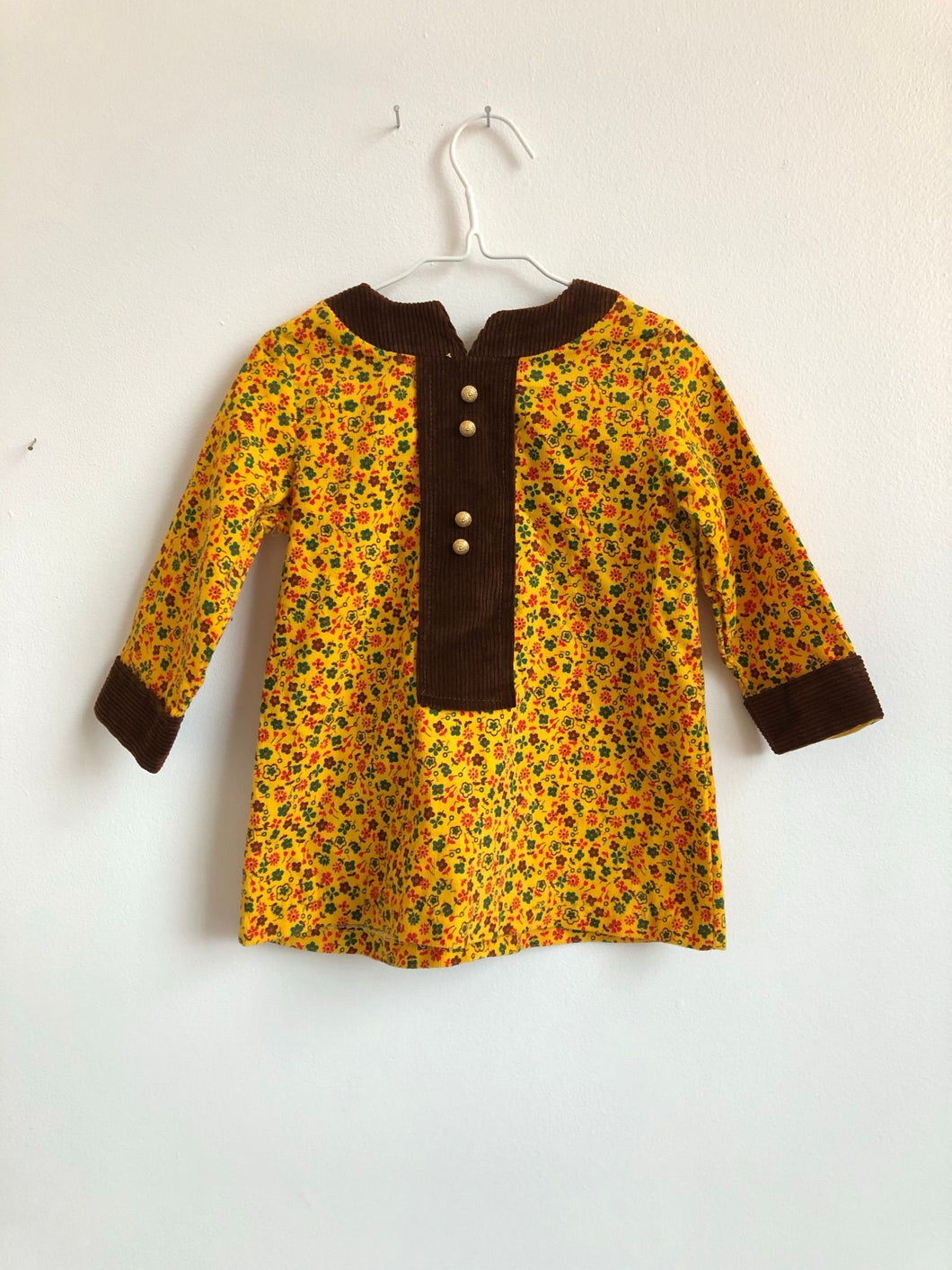Vintage Yellow Ditsy Print Tunic Dress  Age 2-3 Years